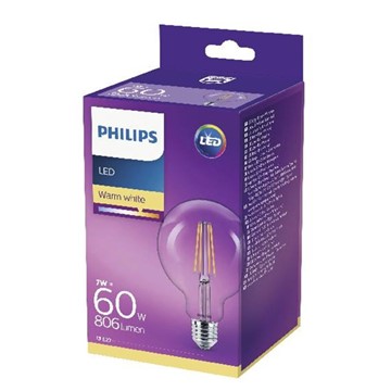 Philips LED GLOB FIL 60W E27 VARMVIT