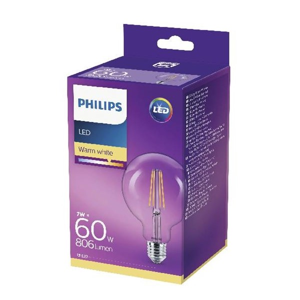 Philips LED GLOB FIL 60W E27 VARMVIT