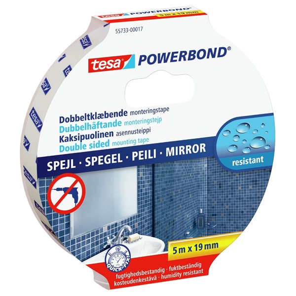 Tesa MONTERINGSTEJP DUBBELHÄFTANDE 19MM 5M POWERBOND SPEGEL