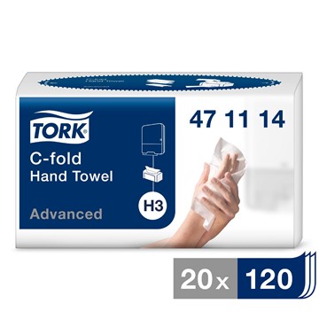 Tork HANDDUK TORK ADVANCED C-VIKT H3 VIT 24X27.5CM 120ST/FRP