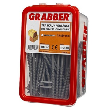 Thuresson Byggmaterial TRÄSKRUV GRABBER 5,0X80 FÖRSÄNKT E-COAT BITS T25 UTV