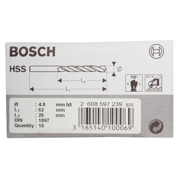Bosch KAROSSERIBORR HSS-R 4,8X26X62MM 10ST
