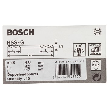 Bosch DUBBELBORR HSS-G Ø4,8X62MM 10ST