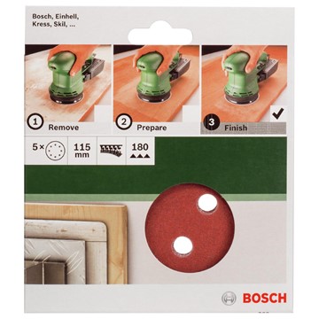 Bosch SLIPPAPPER EX 115MM K180 8HÅL 5ST GL