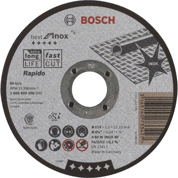 Bosch KAPSKIVA A60W INOX 115X1MM RAK