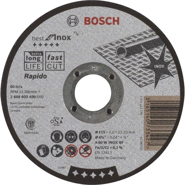 Bosch KAPSKIVA A60W INOX 115X1MM RAK