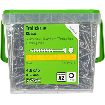 ESSVE TRALLSKRUV CLASSIC ROSTFRI A2 TX20 4,8 X 75 600 ST