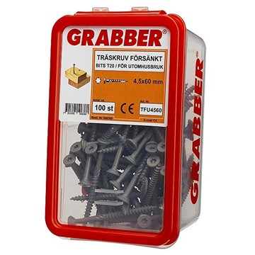 Thuresson Byggmaterial TRÄSKRUV GRABBER 4,5X60 FÖRSÄNKT E-COAT BITS T20 UTV