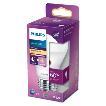 Philips LED NORMAL FROSTAD 60W E27 VARMVIT SENSOR