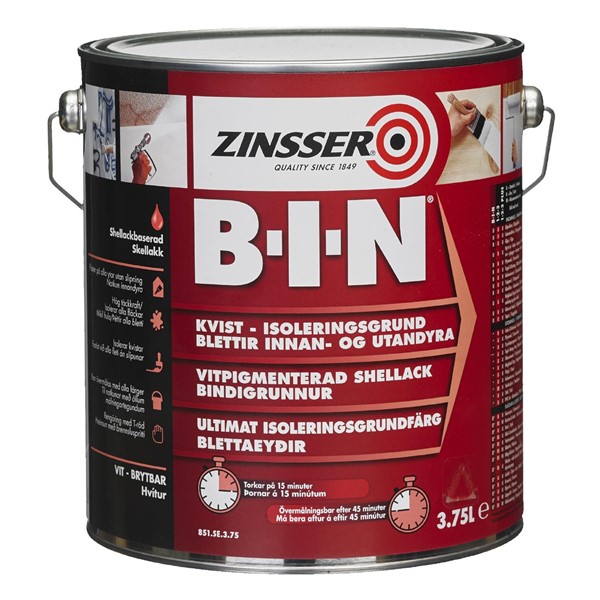 GRUNDFÄRG ZINSSER ISOLERINGSGRUNDFÄRG BIN VIT 3,75 L