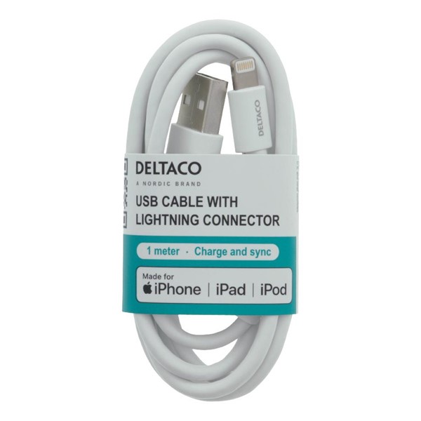 Deltaco KABEL LIGHTNING 1M VIT