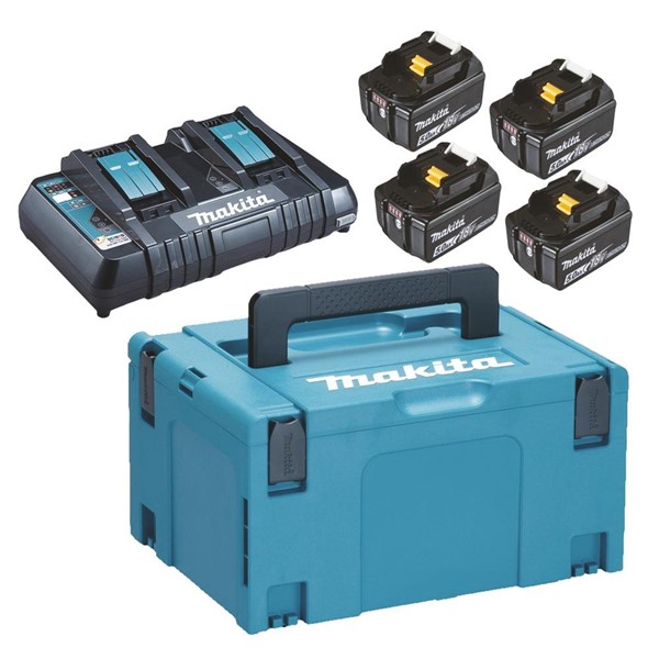 Makita 18V BATTERIER 4X18V 5,0AH & TVÅ PORTS LADDARE