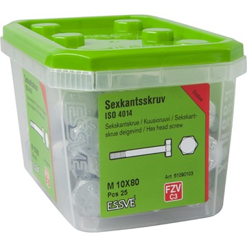 ESSVE SEXKANTSSKRUV 8.8U DELGÄNGAD ISO 4014 FZV M10X80 25ST