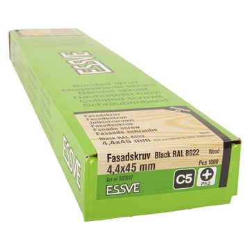 ESSVE FASADSKRUV SVART BANDAD ROSTFRI SYRAFAST A4 4,4X45 1000 ST